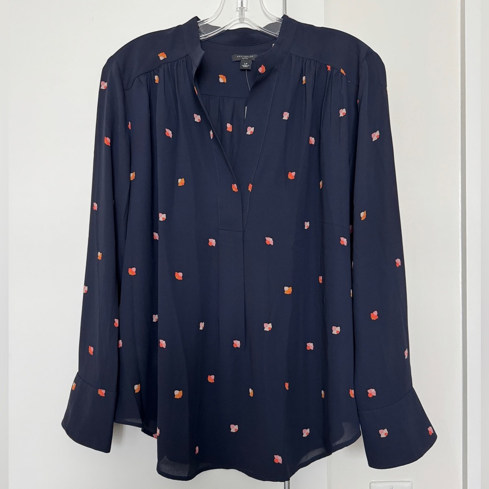 Ann Taylor Navy Floral Blouse